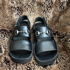 Gucci Black Leather Platform Sandals
